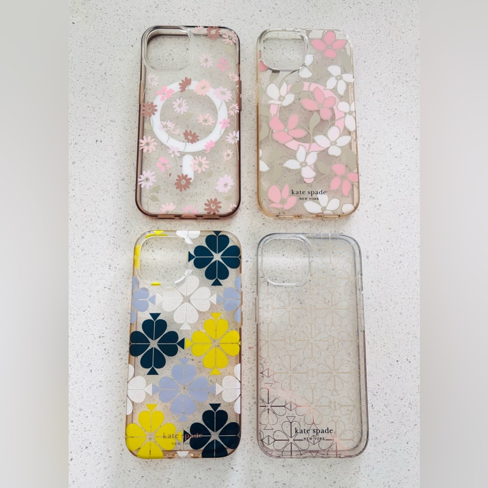 Kate Spade iPhone 15 Clear Floral 4 Phone Cases Lot White & Gold Accents